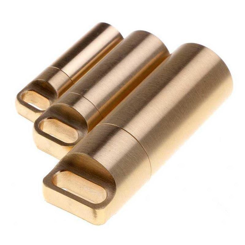 Waterproof Pill Box Case Bottle Brass Container Keyring Medicine Capsule Holder - L V528-BRASSPILLBOX-L-706779