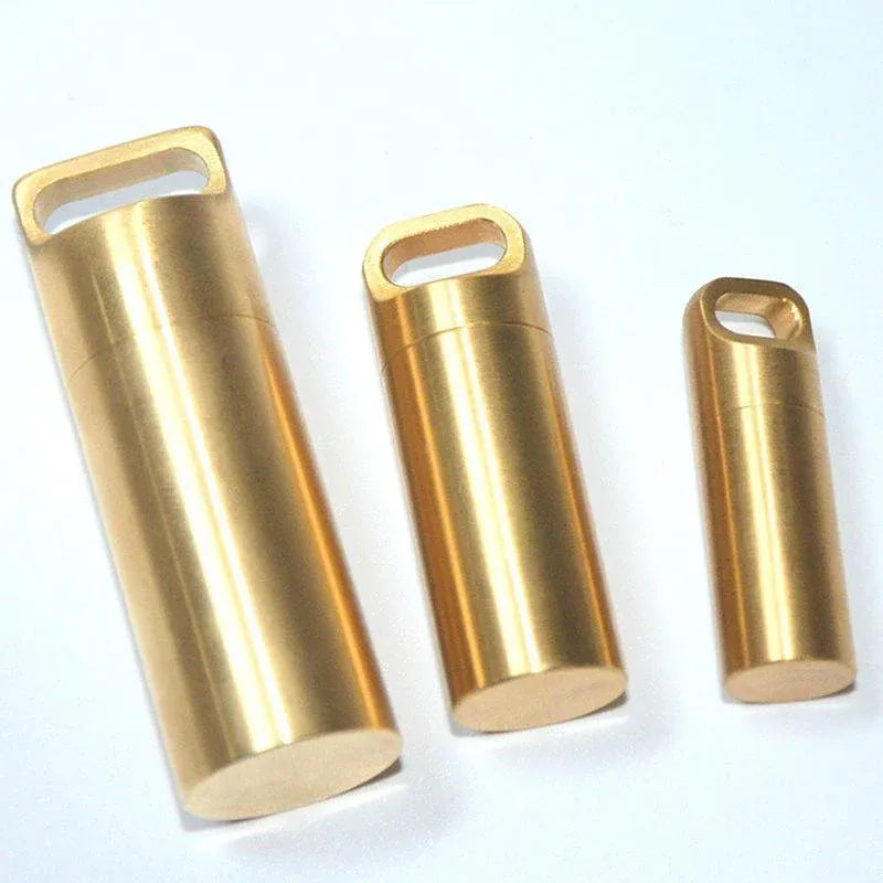 Waterproof Pill Box Case Bottle Brass Container Keyring Medicine Capsule Holder - L V528-BRASSPILLBOX-L-706779