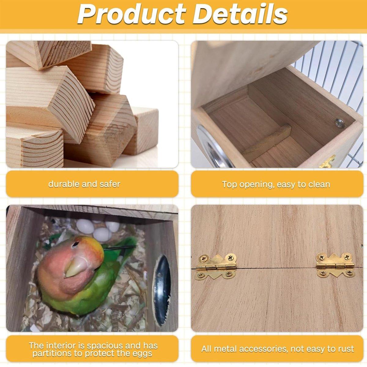 Natural Wooden Breeding Box Durable Parrot Hatching Box Nesting Box for Birds V528-BREEDING-BOX-619584