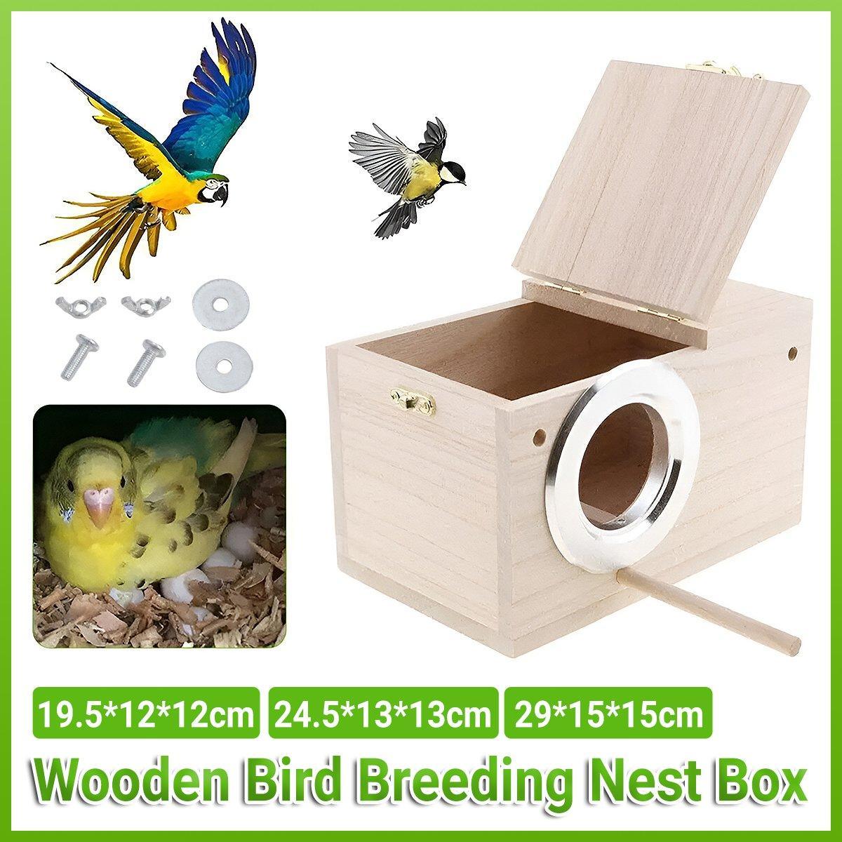 Wooden Nest Bird Breeding Box Parakeet Parrot Cockatiel Cage Nesting House S M L - S-19.5*12*12cm V528-BREEDING-BOX-L12-301356