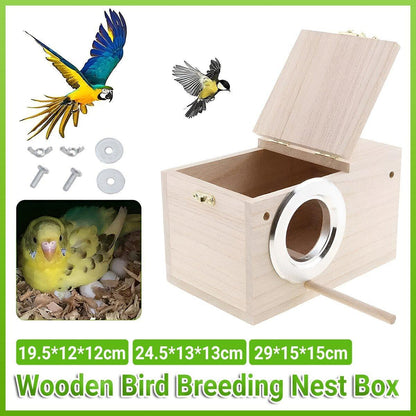 Wooden Nest Bird Breeding Box Parakeet Parrot Cockatiel Cage Nesting House S M L - S-19.5*12*12cm V528-BREEDING-BOX-L12-301356