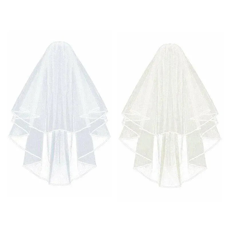 Bridal 2 Layer Wedding Veil with Comb Satin Edge Short Tulle for Women White Ivory - Beige V528-BRIDALWEDDING-IVORY-827299
