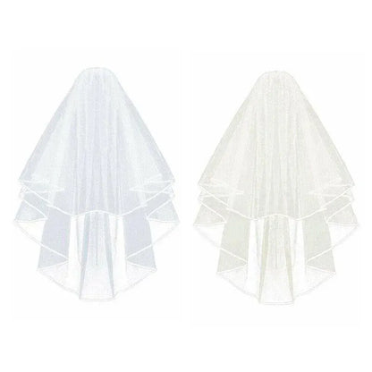 Bridal 2 Layer Wedding Veil with Comb Satin Edge Short Tulle for Women White Ivory - Beige V528-BRIDALWEDDING-IVORY-827299