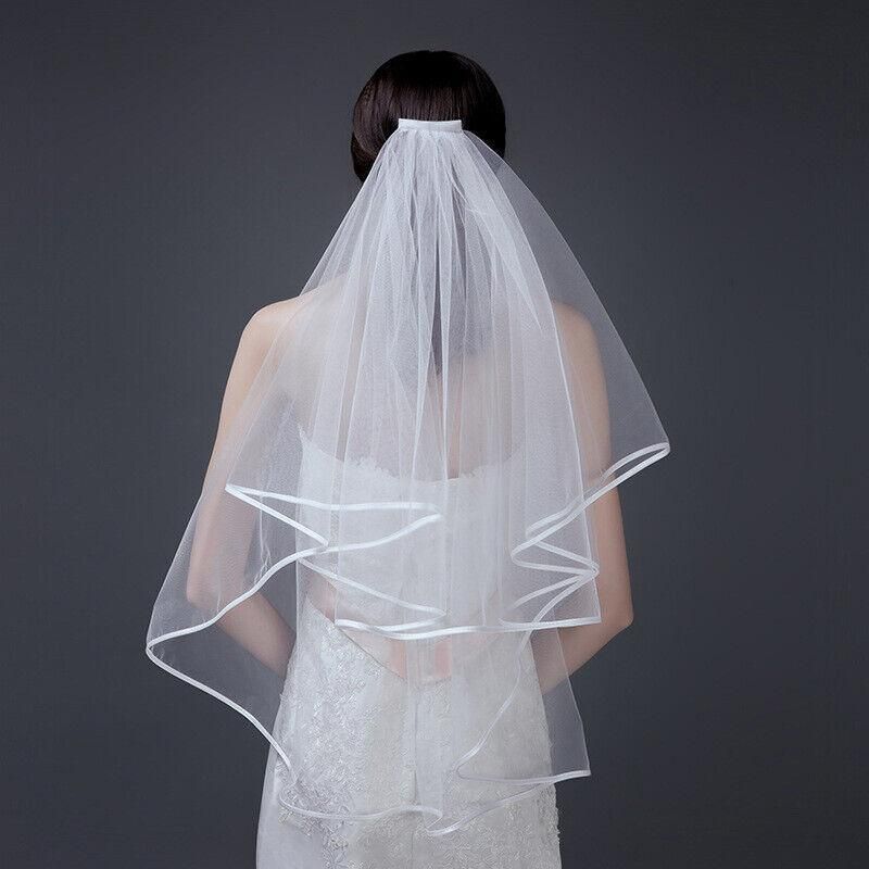 Bridal 2 Layer Wedding Veil with Comb Satin Edge Short Tulle for Women White Ivory - Beige V528-BRIDALWEDDING-IVORY-827299