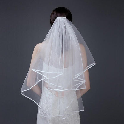 Bridal 2 Layer Wedding Veil with Comb Satin Edge Short Tulle for Women White Ivory - Beige V528-BRIDALWEDDING-IVORY-827299