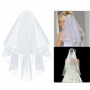 Bridal 2 Layer Wedding Veil with Comb Satin Edge Short Tulle for Women White Ivory - Beige V528-BRIDALWEDDING-IVORY-827299