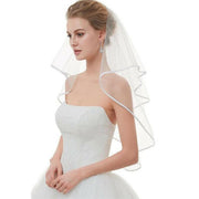 Bridal 2 Layer Wedding Veil with Comb Satin Edge Short Tulle for Women White Ivory - Beige V528-BRIDALWEDDING-IVORY-827299