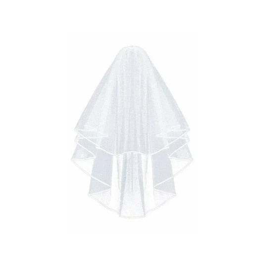 Bridal 2 Layer Wedding Veil with Comb Satin Edge Short Tulle for Women White Ivory - White V528-BRIDALWEDDING-WHITE-930311