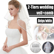 Bridal 2 Layer Wedding Veil with Comb Satin Edge Short Tulle for Women White Ivory - White V528-BRIDALWEDDING-WHITE-930311