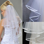 Bridal 2 Layer Wedding Veil with Comb Satin Edge Short Tulle for Women White Ivory - White V528-BRIDALWEDDING-WHITE-930311