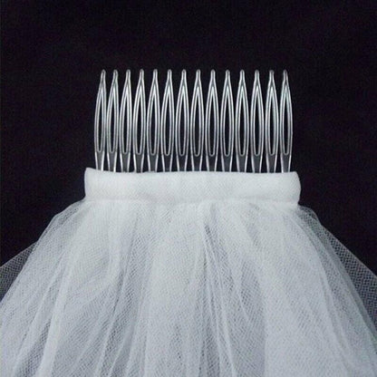 Bridal 2 Layer Wedding Veil with Comb Satin Edge Short Tulle for Women White Ivory - White V528-BRIDALWEDDING-WHITE-930311