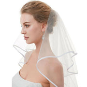Bridal 2 Layer Wedding Veil with Comb Satin Edge Short Tulle for Women White Ivory - White V528-BRIDALWEDDING-WHITE-930311