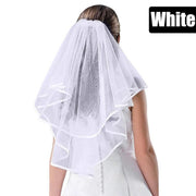 Bridal 2 Layer Wedding Veil with Comb Satin Edge Short Tulle for Women White Ivory - White V528-BRIDALWEDDING-WHITE-930311