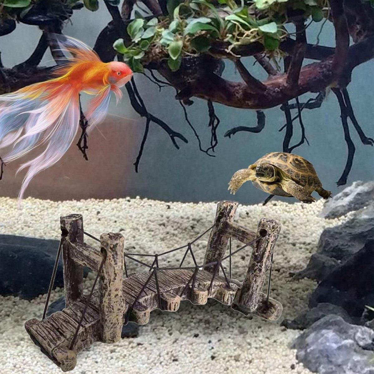 Resin Bridge Aquarium Decoration Fish Tank Accessories Shrimp Tortoise Climbing - Bent Rope Bridge-S V528-BRIDGE-BENT-S-216267
