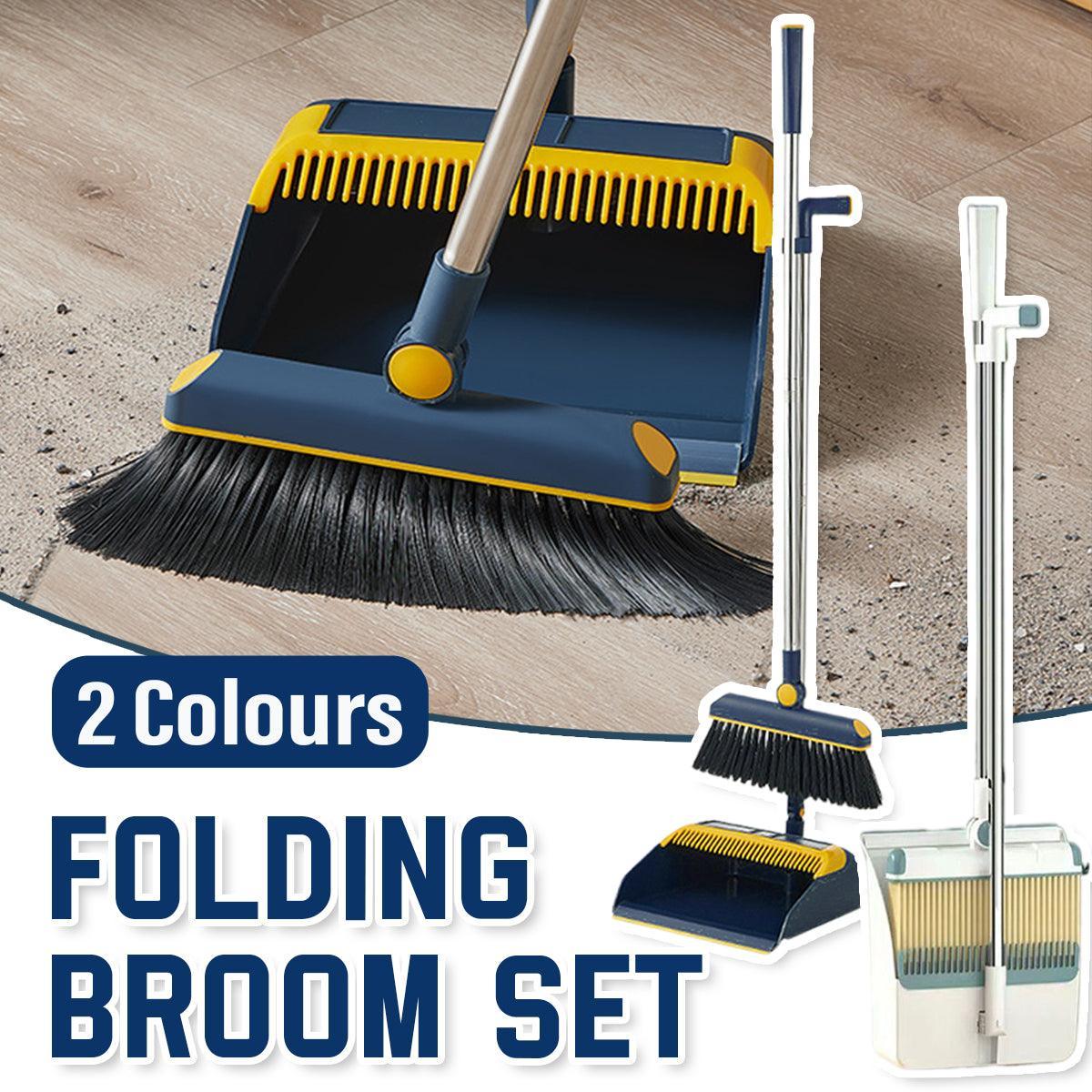 Folding Broom Dustpan Set Rotating Household Sweeping Hair Removal Cleaning Tool - White V528-BROOM-WHITE-382222