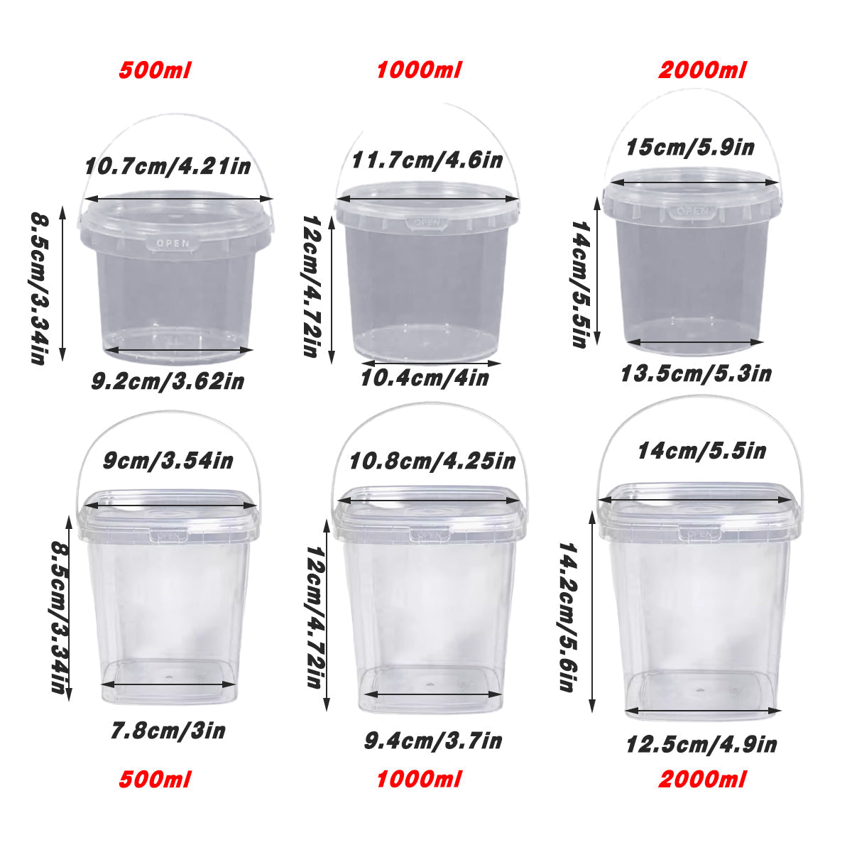 20pcs Plastic Round Bucket with Lid Transparent Portable Storage Gift Container - Round 1000ml V528-BUCKET-20PCS-1L-898855
