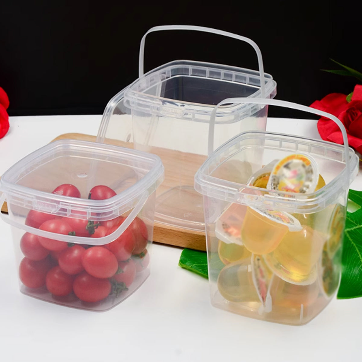 20pcs Plastic Round Bucket with Lid Transparent Portable Storage Gift Container - Round 1000ml V528-BUCKET-20PCS-1L-898855