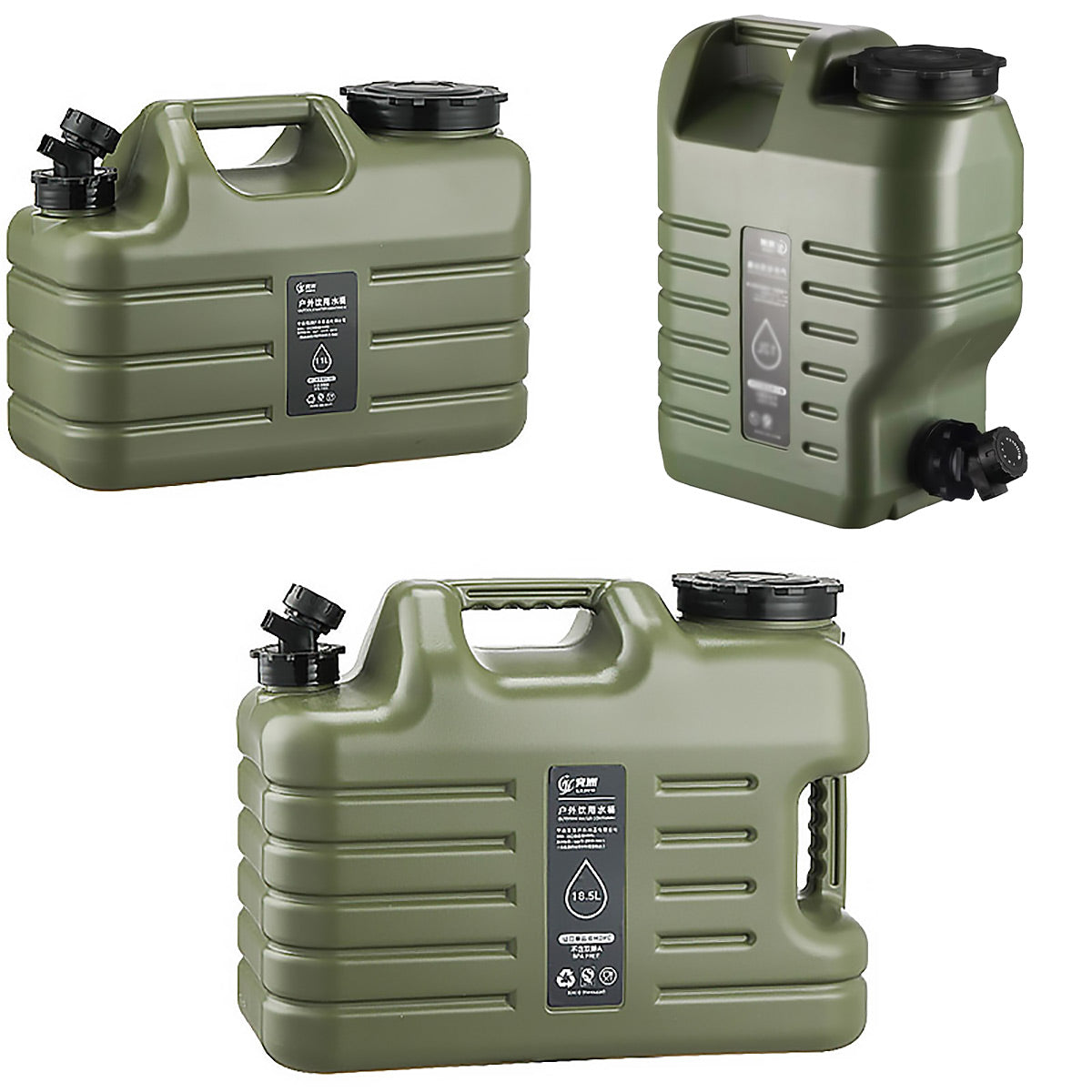 Outdoor Camping Water Storage Bucket with Faucet Portable Square Drinking Tank - 18L V528-BUCKET-ARMY-GREEN-18L-451908