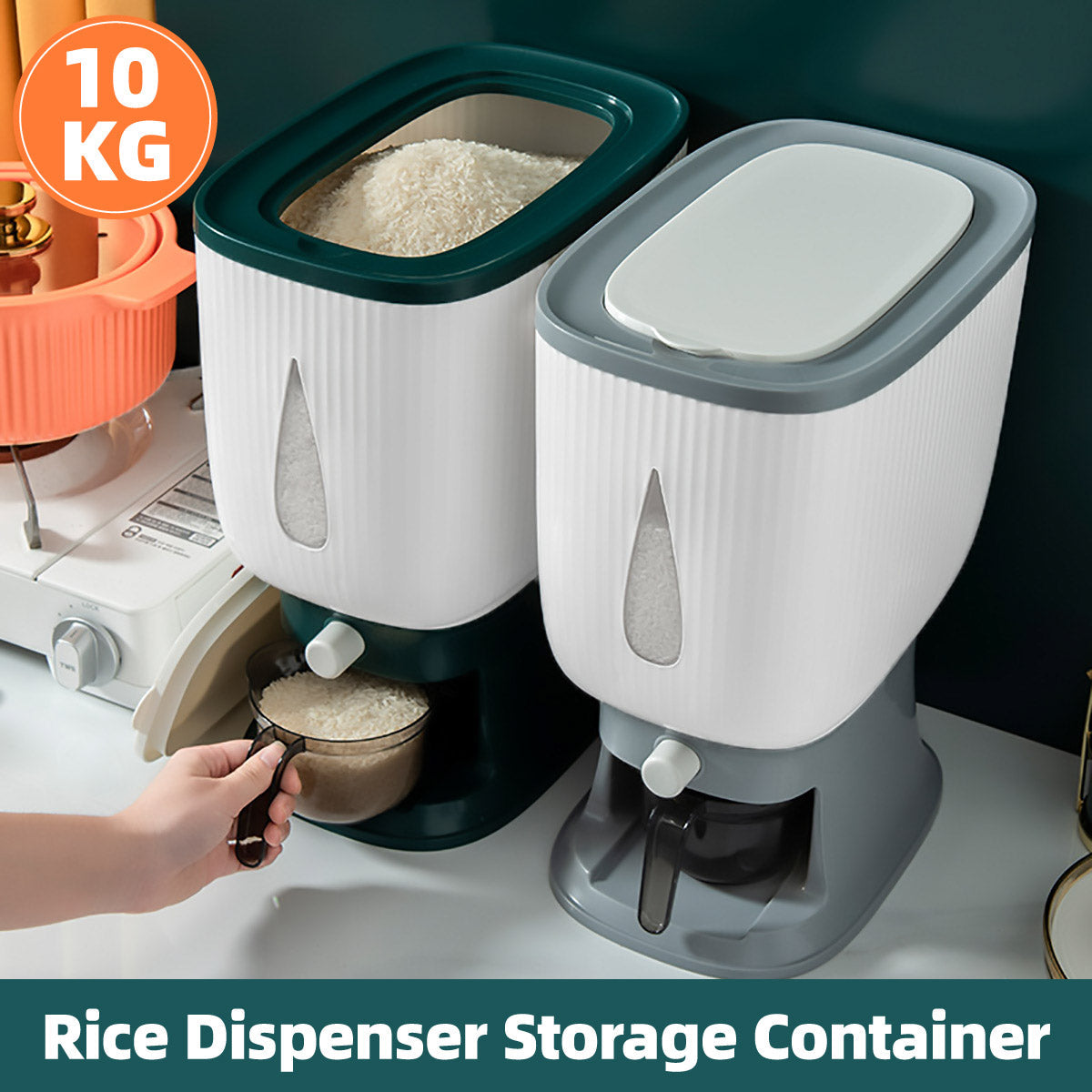 10kg Rice Storage Bucket Household Metering Rice Container Large Capacity - Green V528-BUCKET-GREEN-545118
