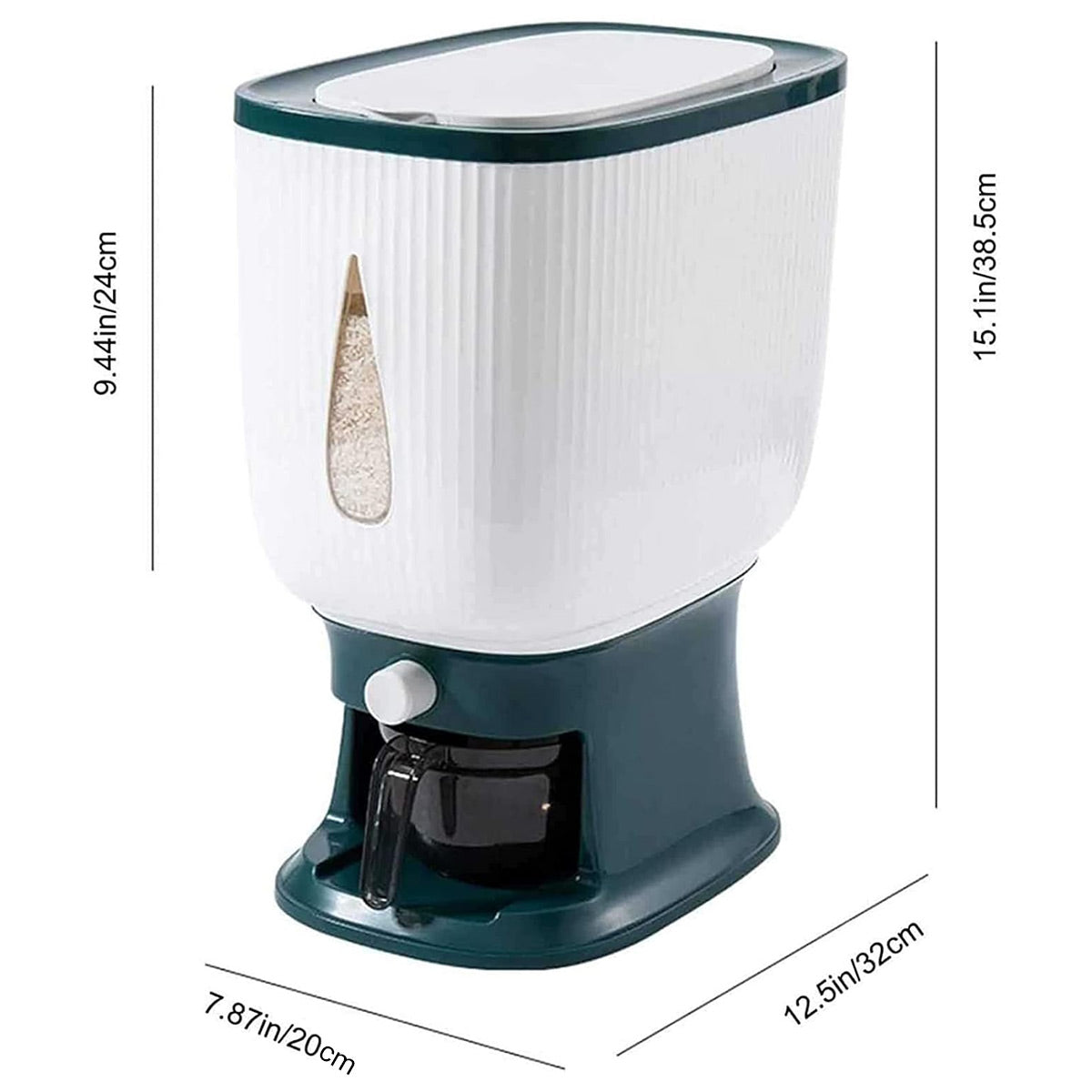 10kg Rice Storage Bucket Household Metering Rice Container Large Capacity - Green V528-BUCKET-GREEN-545118