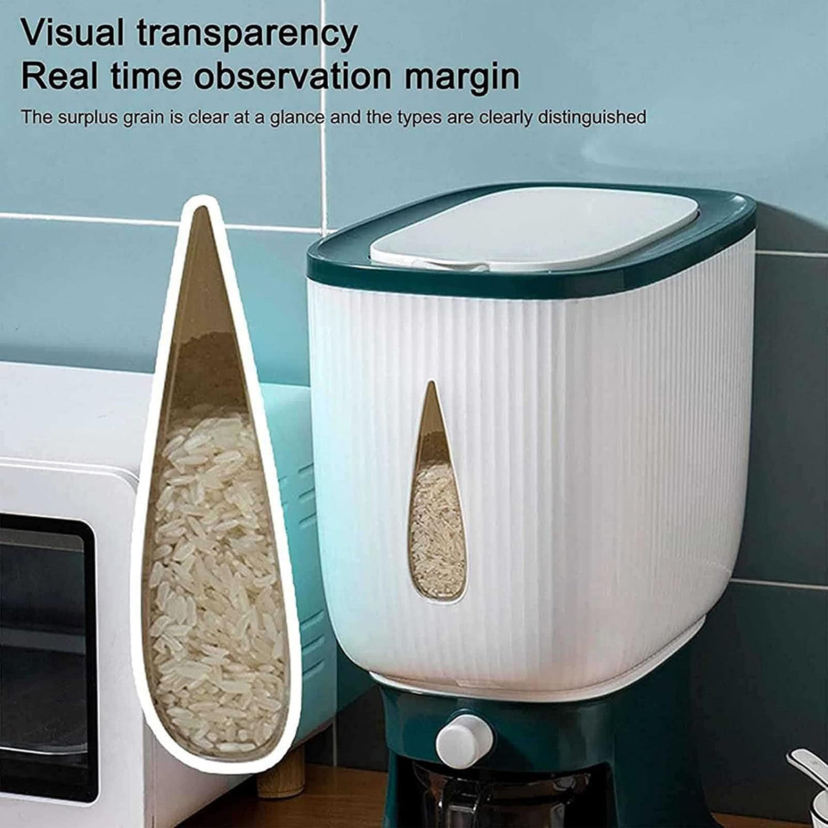 10kg Rice Storage Bucket Household Metering Rice Container Large Capacity - Green V528-BUCKET-GREEN-545118