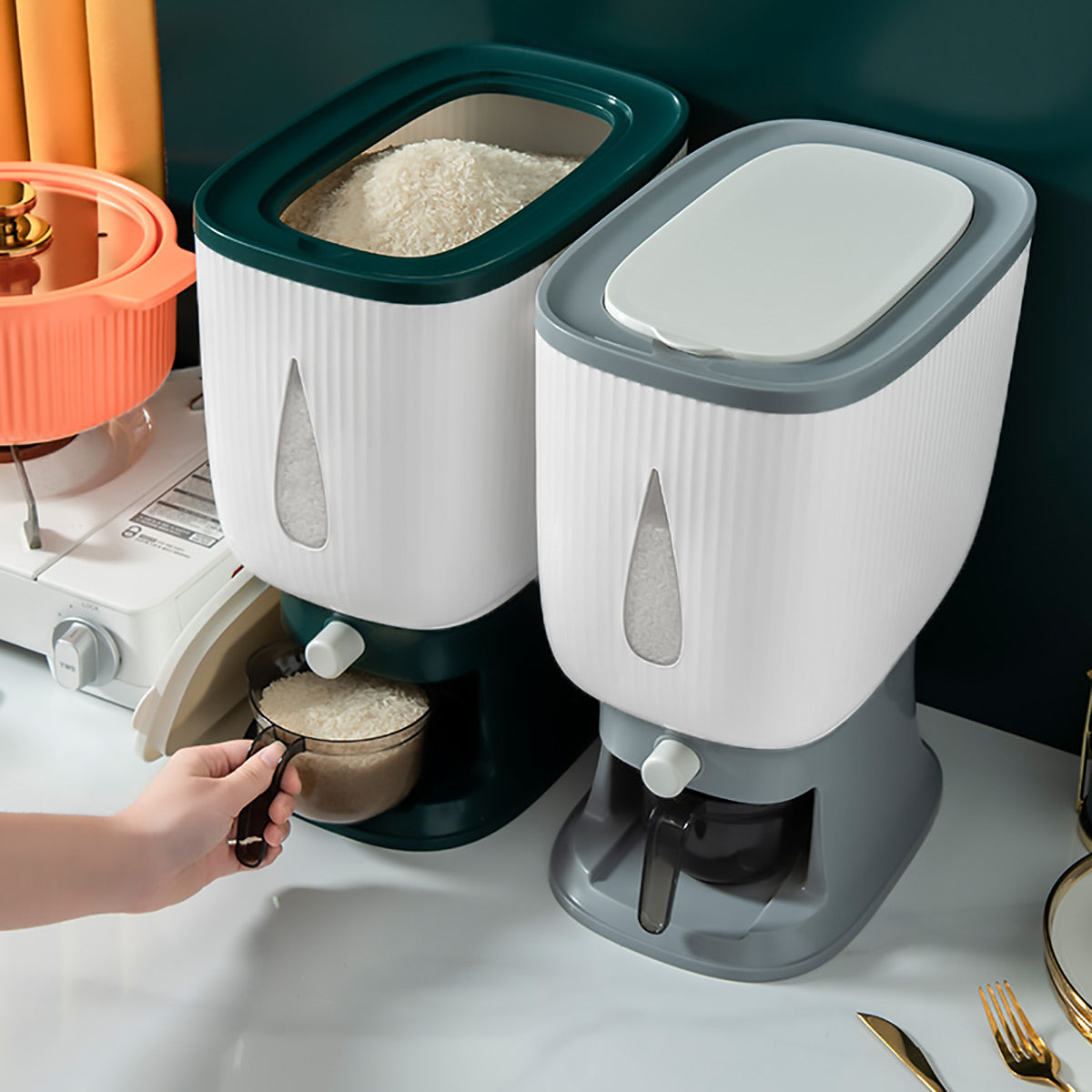 10kg Rice Storage Bucket Household Metering Rice Container Large Capacity - Grey V528-BUCKET-GREY-930420