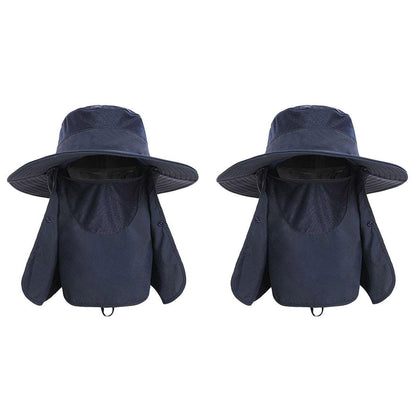 2PCS Outdoor Fisherman Hat Men Women Sun Protection Fishing Cap Bucket Hat - Navy V528-BUCKET-HAT-2PCS-NAVY-417726