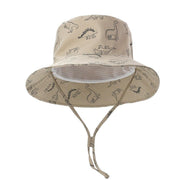 Cartoon Dinosaur Bucket Hat with Wide Brim for Summer Sun Protection - Khaki V528-BUCKET-HAT-KQ-867451