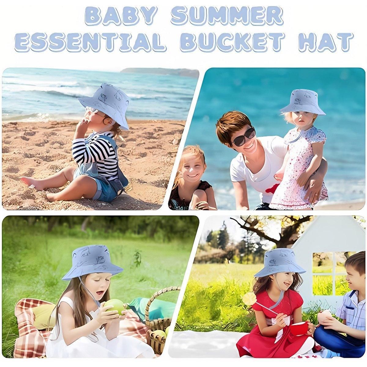 Cartoon Dinosaur Bucket Hat with Wide Brim for Summer Sun Protection - Khaki V528-BUCKET-HAT-KQ-867451