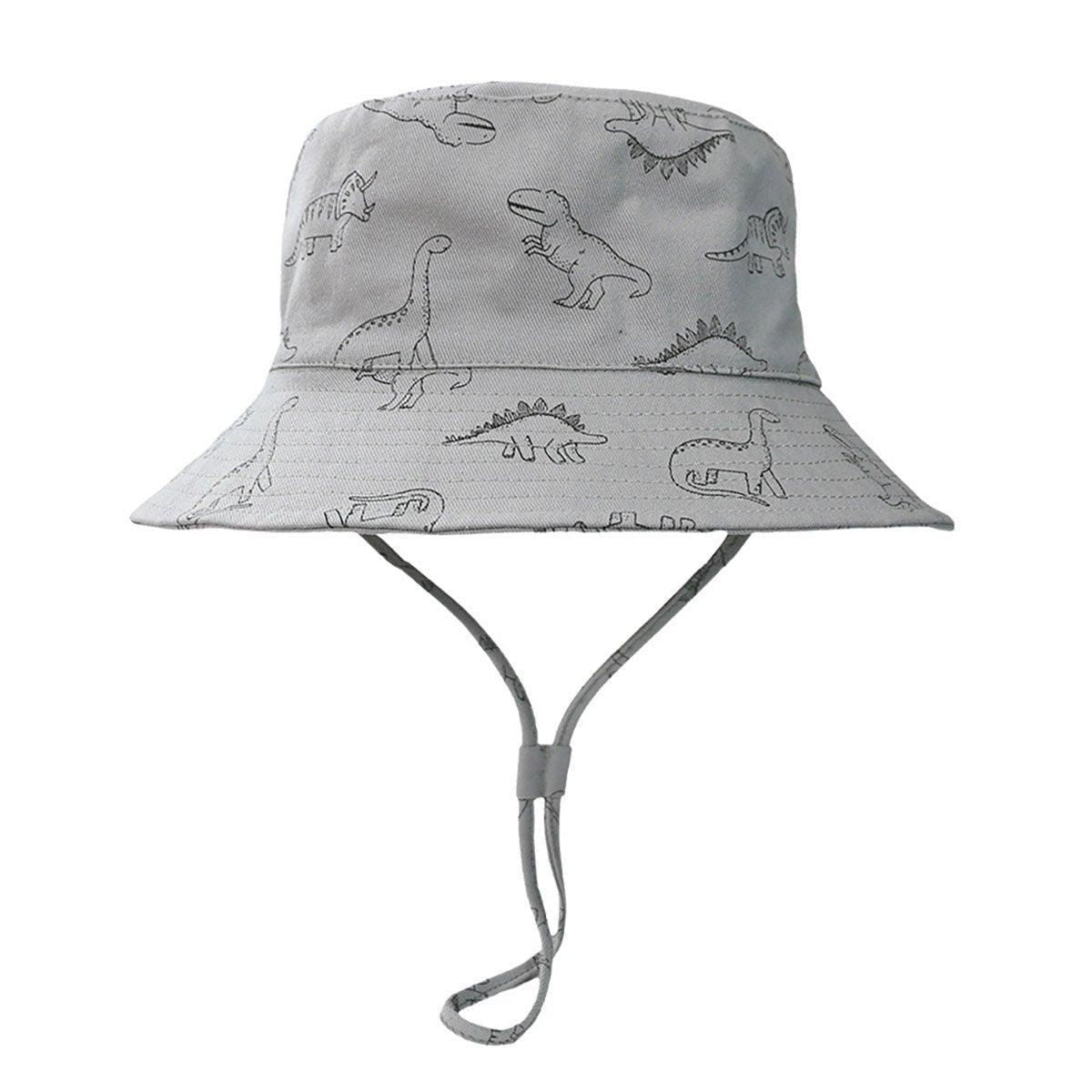 Cartoon Dinosaur Bucket Hat with Wide Brim for Summer Sun Protection - Grey V528-BUCKET-HAT-YH-581153