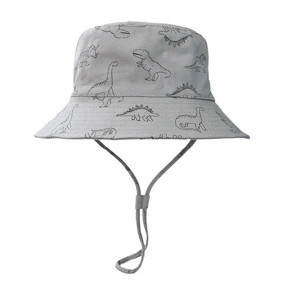 Cartoon Dinosaur Bucket Hat with Wide Brim for Summer Sun Protection - Grey V528-BUCKET-HAT-YH-581153