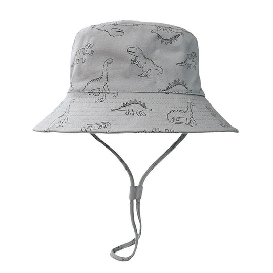 Cartoon Dinosaur Bucket Hat with Wide Brim for Summer Sun Protection - Grey V528-BUCKET-HAT-YH-581153