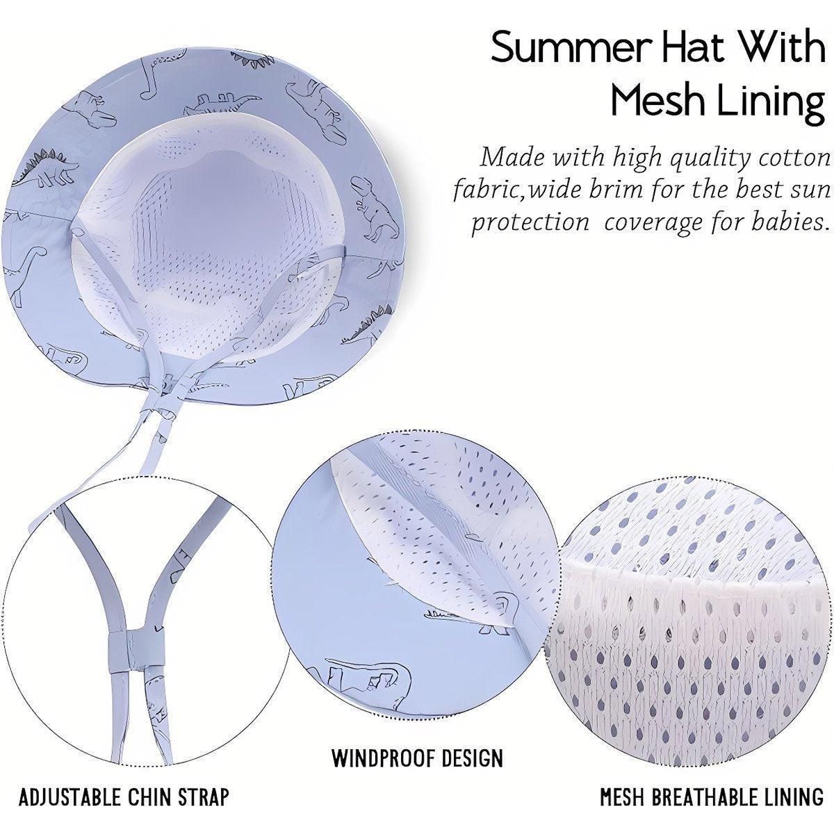 Cartoon Dinosaur Bucket Hat with Wide Brim for Summer Sun Protection - Grey V528-BUCKET-HAT-YH-581153