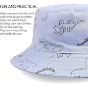Cartoon Dinosaur Bucket Hat with Wide Brim for Summer Sun Protection - Grey V528-BUCKET-HAT-YH-581153