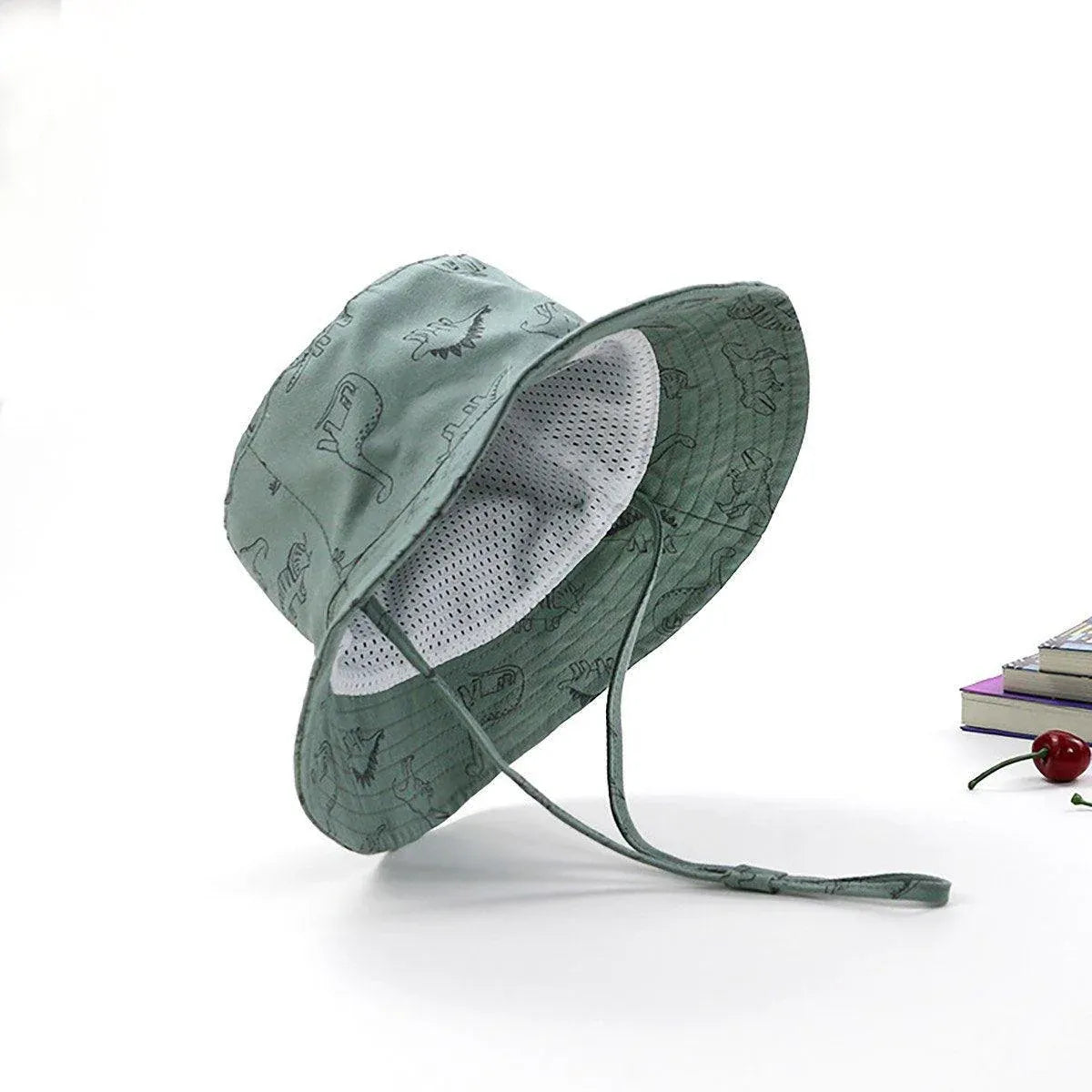 Cartoon Dinosaur Bucket Hat with Wide Brim for Summer Sun Protection - Grey V528-BUCKET-HAT-YH-581153