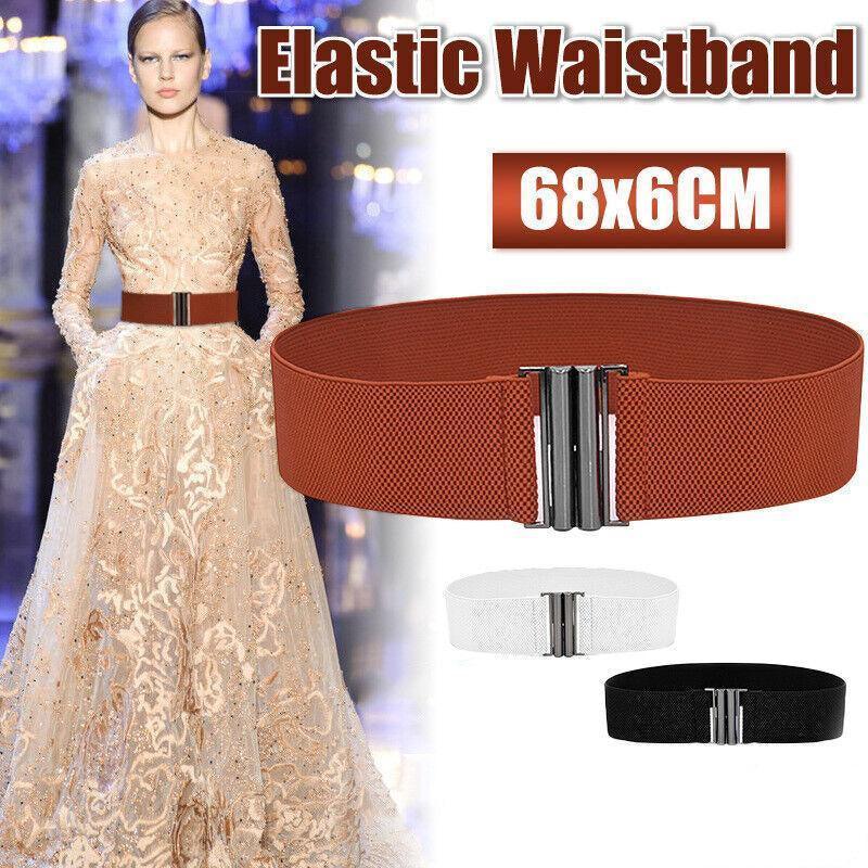 Women Elastic Waist Belt Stretch Cinch Wide Band with Metal Buckle for Dress 3Colours - Brown V528-BUCKLECINCH-BROWN-909874