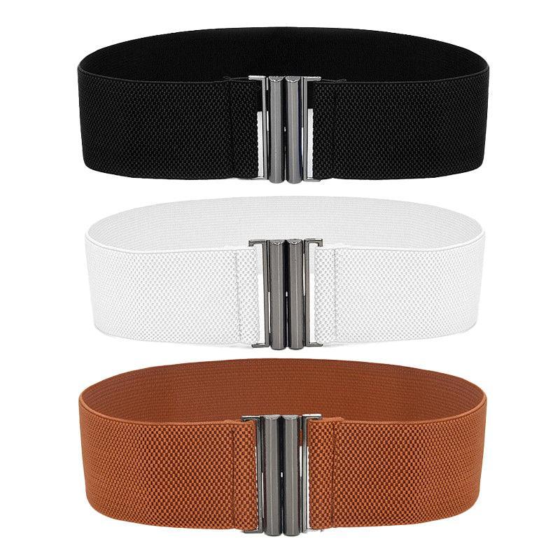 Women Elastic Waist Belt Stretch Cinch Wide Band with Metal Buckle for Dress 3Colours - Brown V528-BUCKLECINCH-BROWN-909874