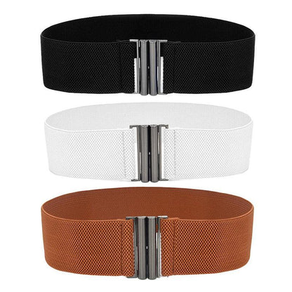 Women Elastic Waist Belt Stretch Cinch Wide Band with Metal Buckle for Dress 3Colours - Brown V528-BUCKLECINCH-BROWN-909874