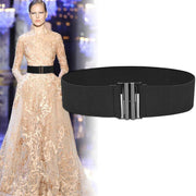 Women Elastic Waist Belt Stretch Cinch Wide Band with Metal Buckle for Dress 3Colours - Brown V528-BUCKLECINCH-BROWN-909874