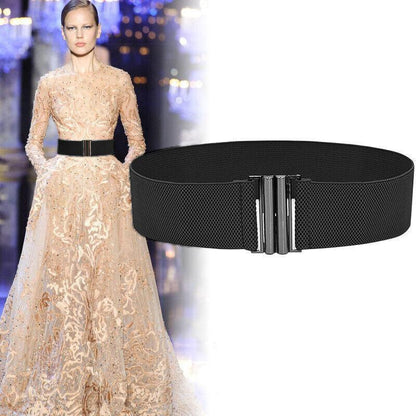 Women Elastic Waist Belt Stretch Cinch Wide Band with Metal Buckle for Dress 3Colours - Brown V528-BUCKLECINCH-BROWN-909874