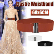 Women Elastic Waist Belt Stretch Cinch Wide Band with Metal Buckle for Dress 3Colours - White V528-BUCKLECINCH-WHITE-109906