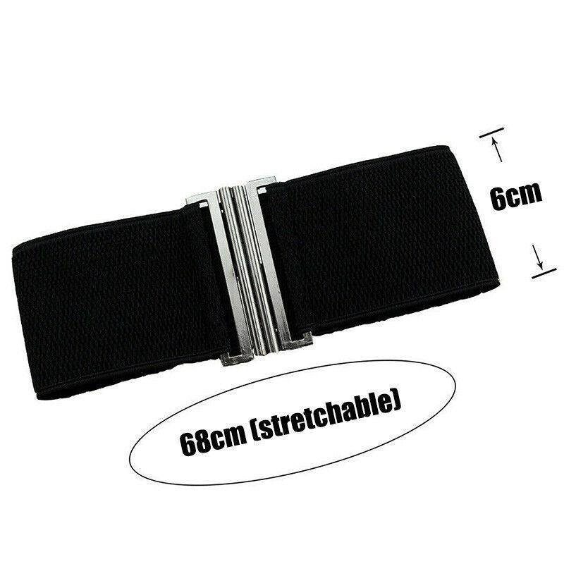 Women Elastic Waist Belt Stretch Cinch Wide Band with Metal Buckle for Dress 3Colours - White V528-BUCKLECINCH-WHITE-109906