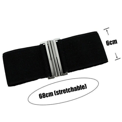 Women Elastic Waist Belt Stretch Cinch Wide Band with Metal Buckle for Dress 3Colours - White V528-BUCKLECINCH-WHITE-109906