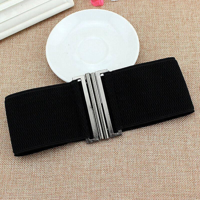Women Elastic Waist Belt Stretch Cinch Wide Band with Metal Buckle for Dress 3Colours - White V528-BUCKLECINCH-WHITE-109906