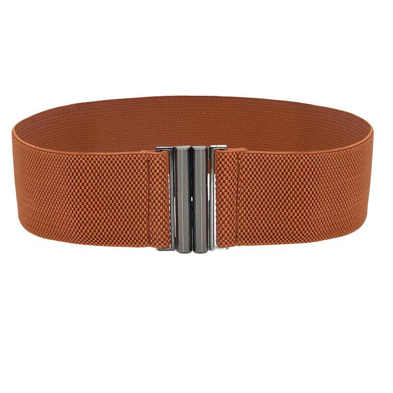 Women Elastic Waist Belt Stretch Cinch Wide Band with Metal Buckle for Dress 3Colours - White V528-BUCKLECINCH-WHITE-109906