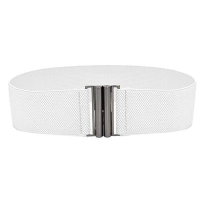 Women Elastic Waist Belt Stretch Cinch Wide Band with Metal Buckle for Dress 3Colours - White V528-BUCKLECINCH-WHITE-109906