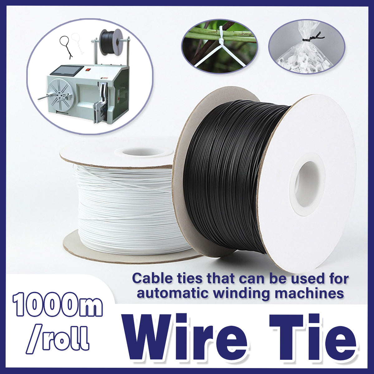 1000M Coiled Tie Wire Elliptical Binding Wire Garden Plant Cable Roll for Home - Black V528-BUNDLING-BLACK-1ROLL-385157