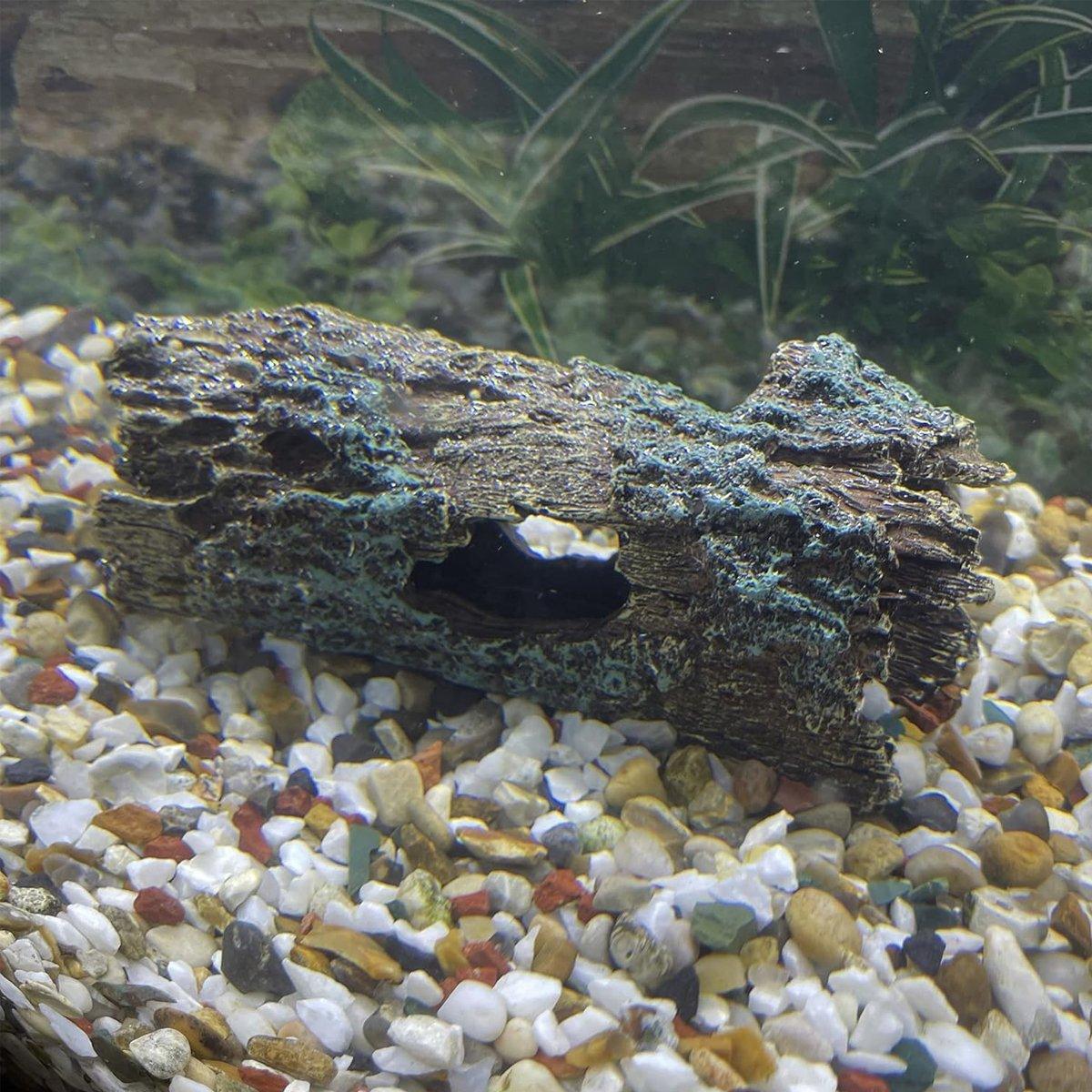 Tree Log Hide Ornament Trunk Tunnel Fish Reptile Tank Resin Aquarium Decoration - Small