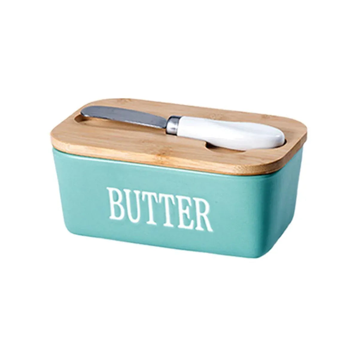 Butter Box with Knife Rectangular Cheese Container with Wooden Lid for Kitchen - Green V528-BUTTER-BOX-GREEN-357922