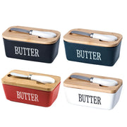 Butter Box with Knife Rectangular Cheese Container with Wooden Lid for Kitchen - Green V528-BUTTER-BOX-GREEN-357922
